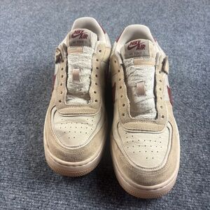 NIKE AIR FORCE ONE Low Top Sneakers Shadow Shimmer Cream/brown red size: 9